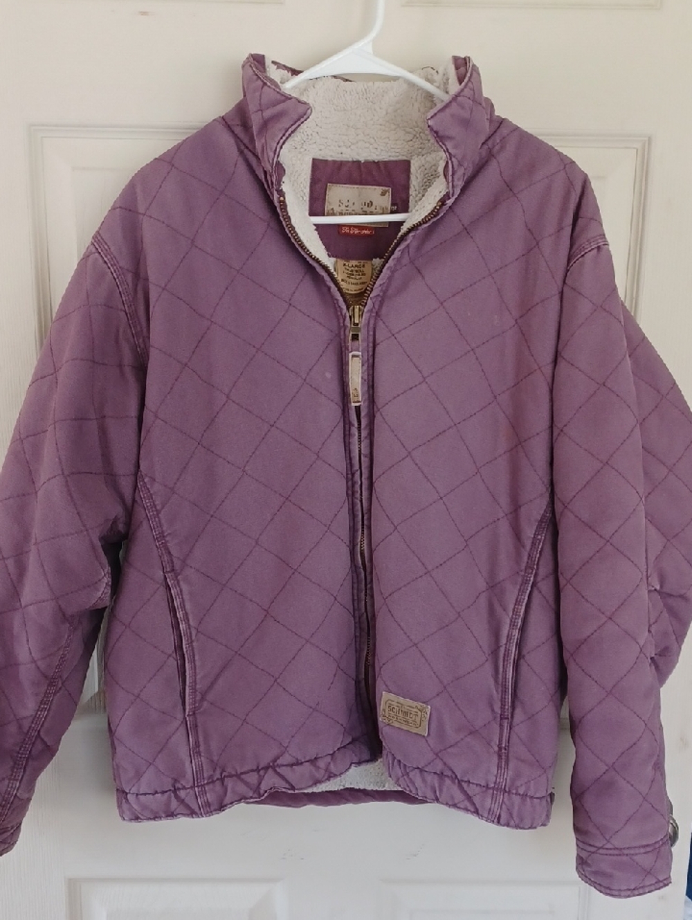 Schmidt Workware Sherpa Lined Quilted Canvas Jacket. Womans XL. Purple.